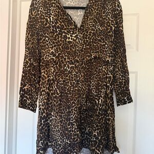 Leopard Print V-Neck Tunic Dress